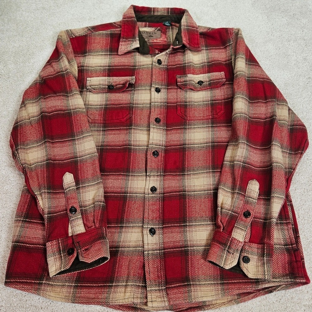 Gorp Normcore Orvis Men L Heavy Flannel Shirt Jacket Plaid Elbow Patch Workwear